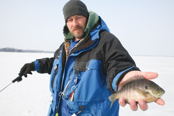 ice fishing for bluegills