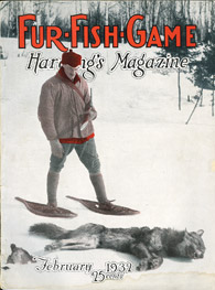 February 1932 snowshoed hunter with wolf